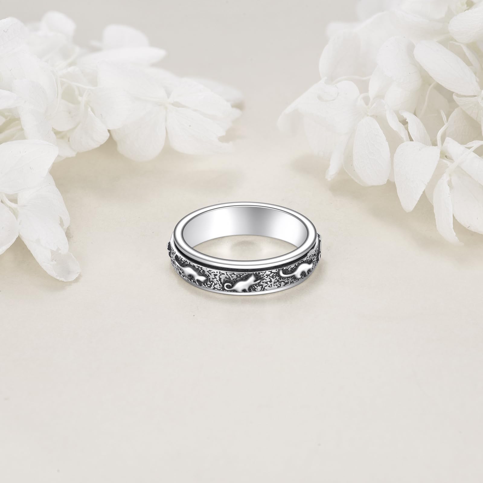 ONEFINITY Katze Fidget Ring 925 Sterling Silber Katze Spinner Ring Für Frauen Angst Ringe Katze Spinning Ring Fidget Schmuck Geschenke Für Damen