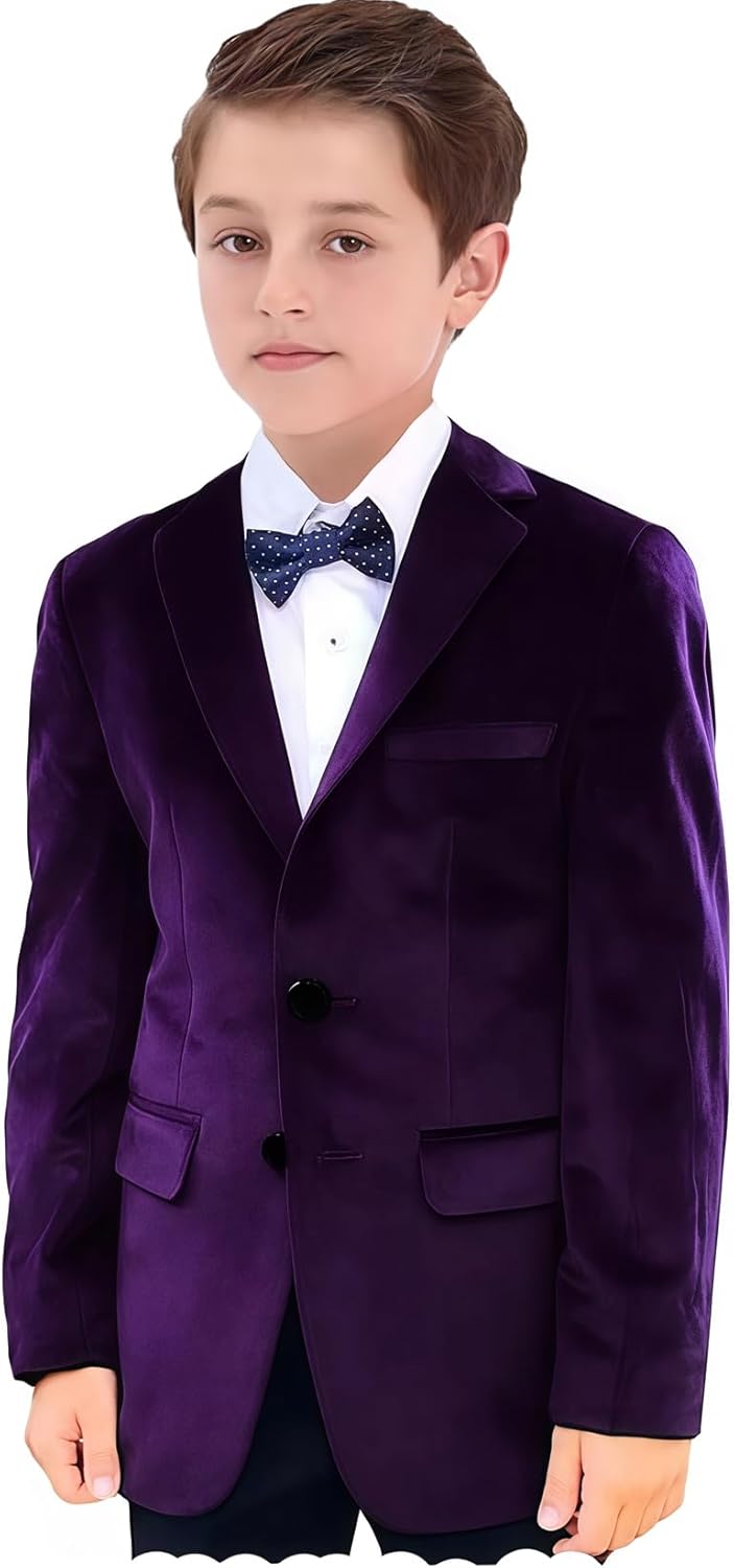VENNYNG Boys Velvet Suit Blazer Two Button Slim Fit Formal Sports Coats Tuxedo Jacket for Kids Wedding Christams