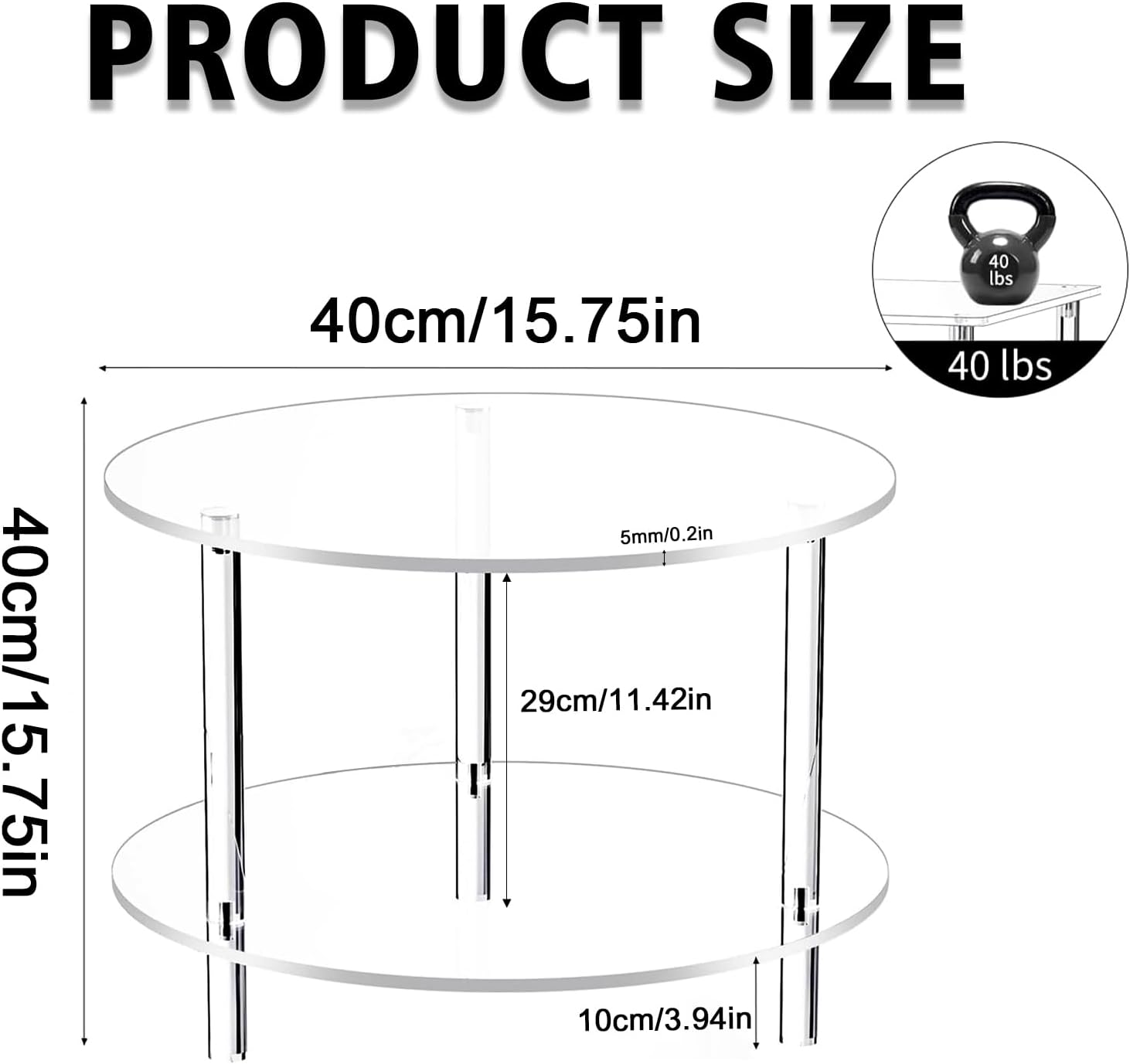 Modern Clear Acrylic Round Side Table,2 Tier Detachable End Table,15.75" Wide Drink Table for Small Spaces,Acrylic Coffee Table for Living Room, Bedroom,Study Room Round,Easy Assembly,Clear
