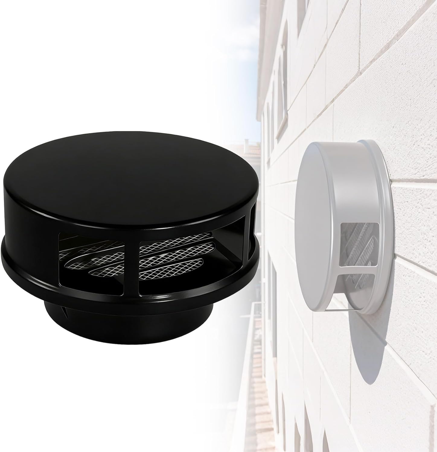 Soffit Air Vents for House Ventilation 3 Inch ~ 8 Inch 304 Stainless Steel Round Vent Cover, Louver Grille Cover with Built-in Screen Mesh, for Kitchen Bathroom Warehouse(Black,120mm)