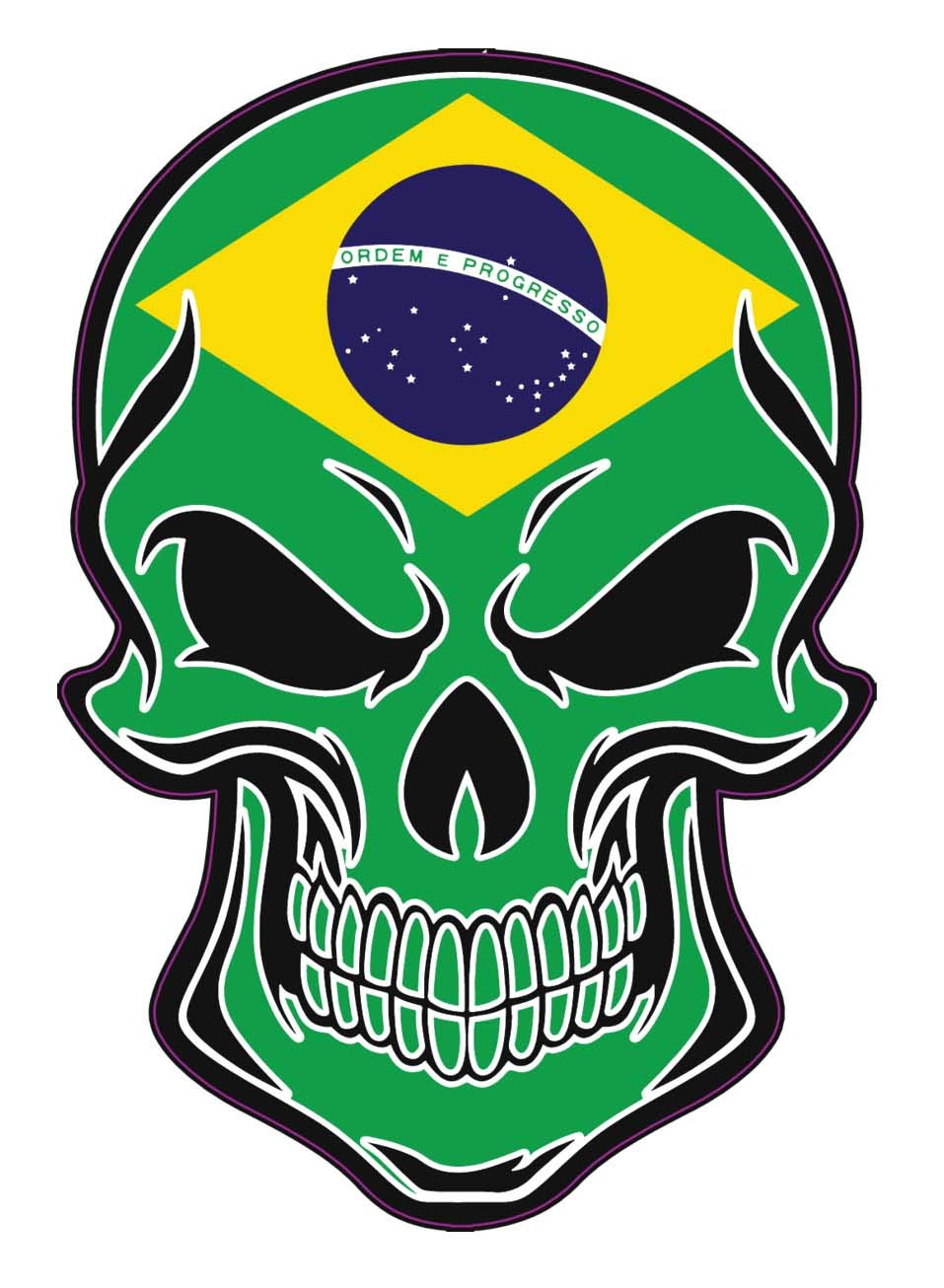 WickedGoodzBrazilian Flag Skull Vinyl Decal - Brazil Bumper Sticker - Proud Brazilian Gift