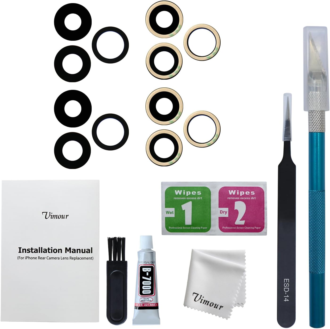 Rear Camera Lens Glass Replacement for iPhone 14 Pro and 14 Pro Max Pre-Installed Adhesive with Installation Manual and Repair Tool Kits(2 Packs)