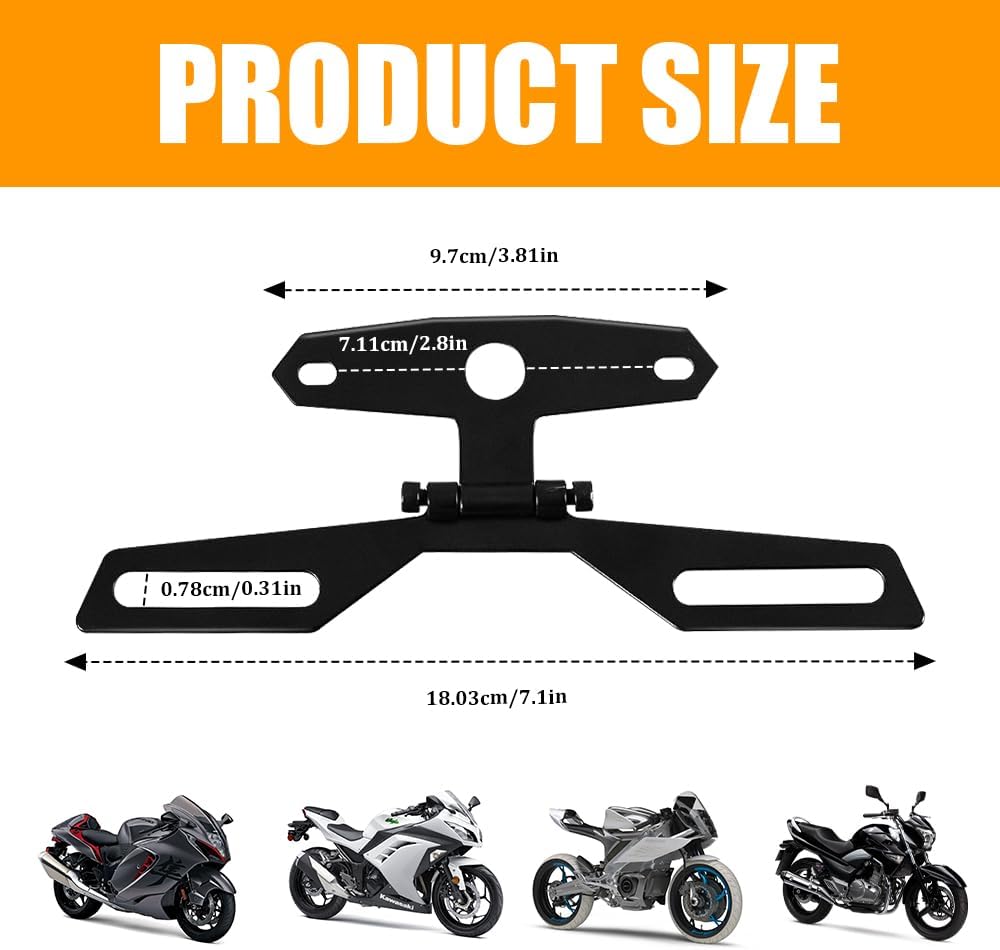 Motorcycle License Plate Bracket, Motorcycle License Plate Holder, Adjustable Motorbike Fold Tail Light Tag Mount Holder, Universal Rear Light Bracket Mount Fit for Scooter ATV Dirt Bike