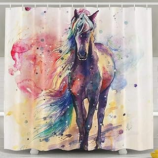 Watercolor Horse Shower Curtain Fully Patterned Design and Bacteria-Proof Shower Curtain 66 x 72 in