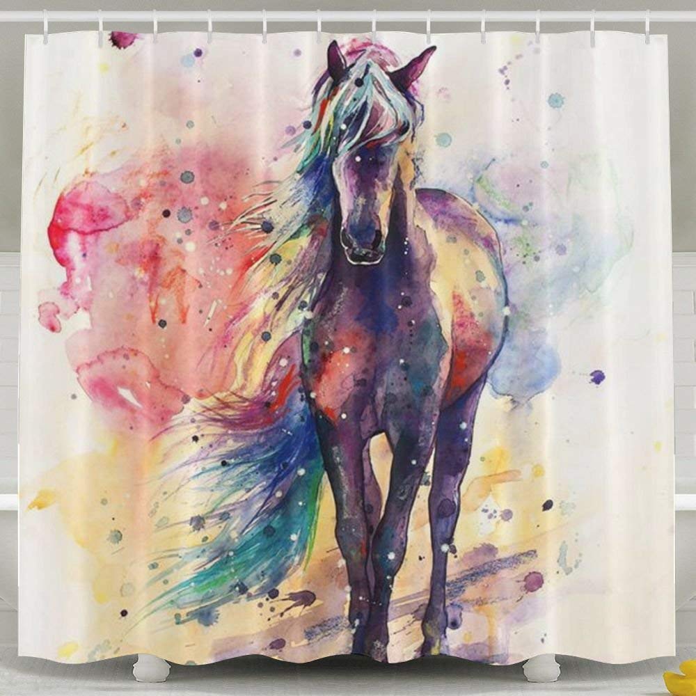 Afagahahs Watercolor Horse Shower Curtain Fully Patterned Design and Bacteria-Proof Shower Curtain 72 x 72 in