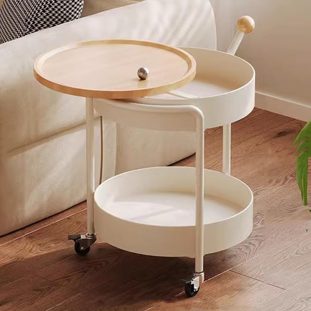 Moderna mesa de café color crema con ruedas ocultas, versátil para sala de estar y comedor, diseño funcional para el hogar