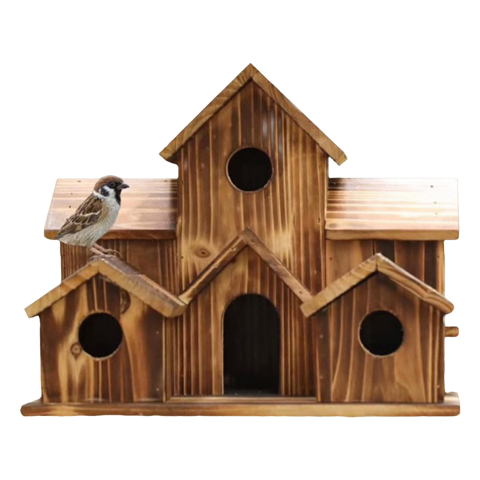 Birdhouses for Outdoors - Rustic Large Multi-holes Outdoor Wood Cottage,Hanger Wild Bird Nesting House | for Garden Balcony Lawn Porch Patio