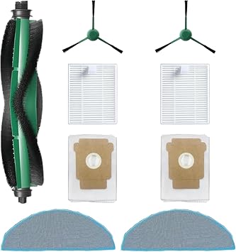 9 Pcs Replacement Parts Compatible with iRobot Roomba 104/105 Vac & Combo,Y0140/Q0120/Y0110/Q011/Q0520 Robot Vacuum Cleaner Accessories,1 Main Brush,2 Side Brushes,2 Filters, 2 Mop Pads & 2 Dust Bags