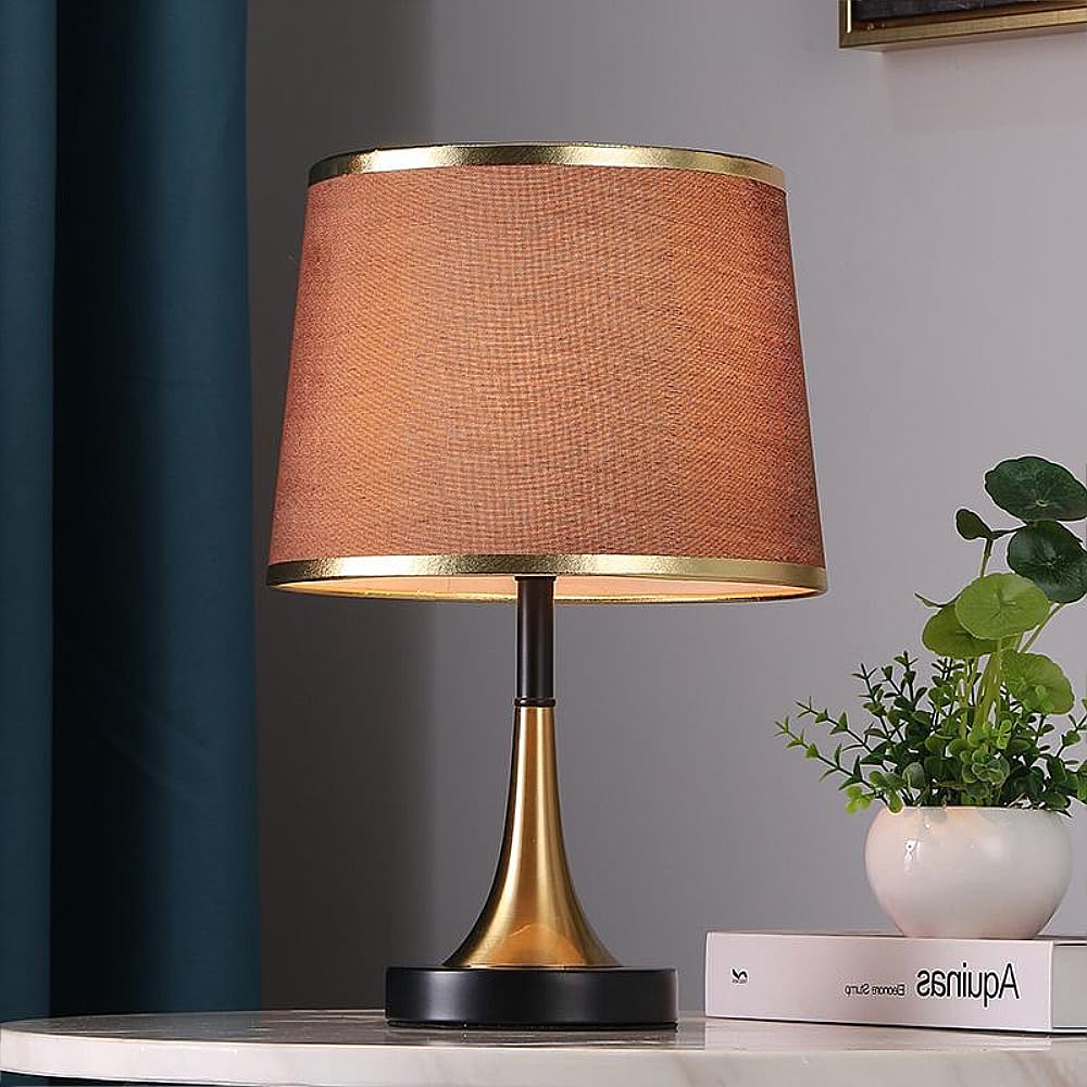 XINYASEE Lampe de chevet design moderne, abat-jour en tissu café/lin/noir, base en métal, convient aux ampoules E27, lampe de table pour chambre salon (Café)
