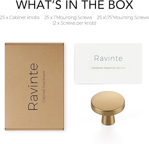 Miniatura 118 de Ravinte Paquete de 50 pomos de gabinete de cocina de 1-1/4 pulgadas, pomos redondos sólidos para cajones de aparador, pomos de tocador negro mate