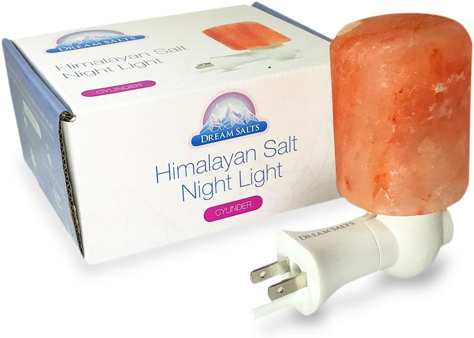 Dream Salts Himalayan Salt Lamp Night Light/Mini Natural Air Purifying Crystal Rock/UL Approved Wall plugin/Hand Carved Home, Bedroom, Nursery Ionizer Decoration (Cylinder)