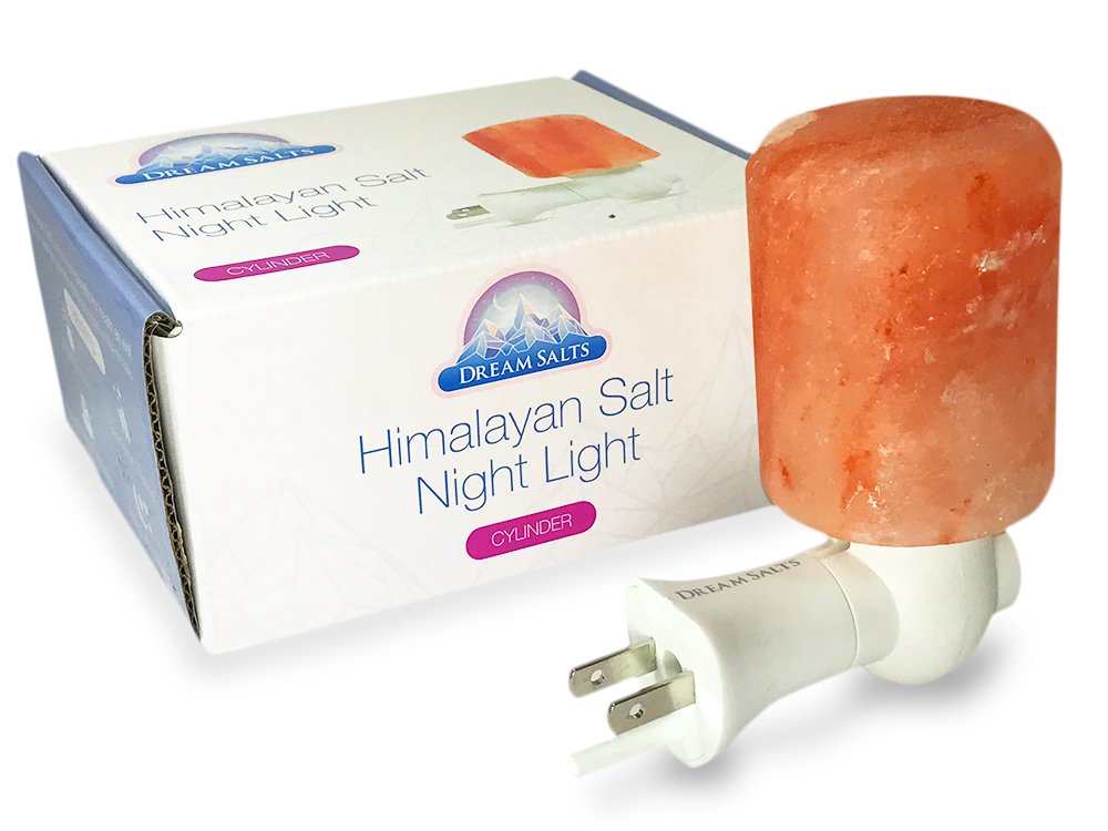 Dream Salts Himalayan Salt Lamp Night Light/Mini Natural Air Purifying Crystal Rock/UL Approved Wall plugin/Hand Carved Home, Bedroom, Nursery Ionizer Decoration (Cylinder)