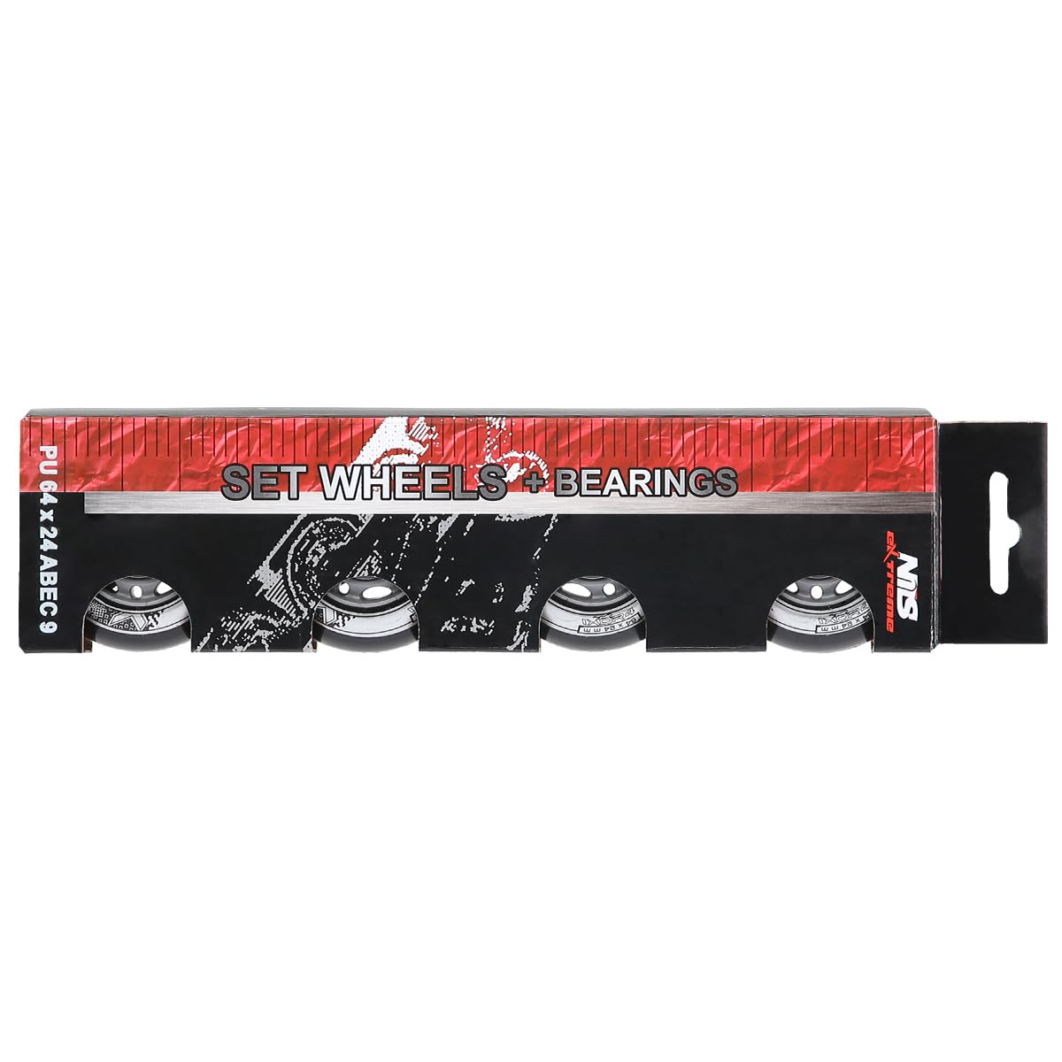 Lot de 4 Roues de Rollers en PU 64 mm / 82 A + roulements ABEC9 Noir Nils