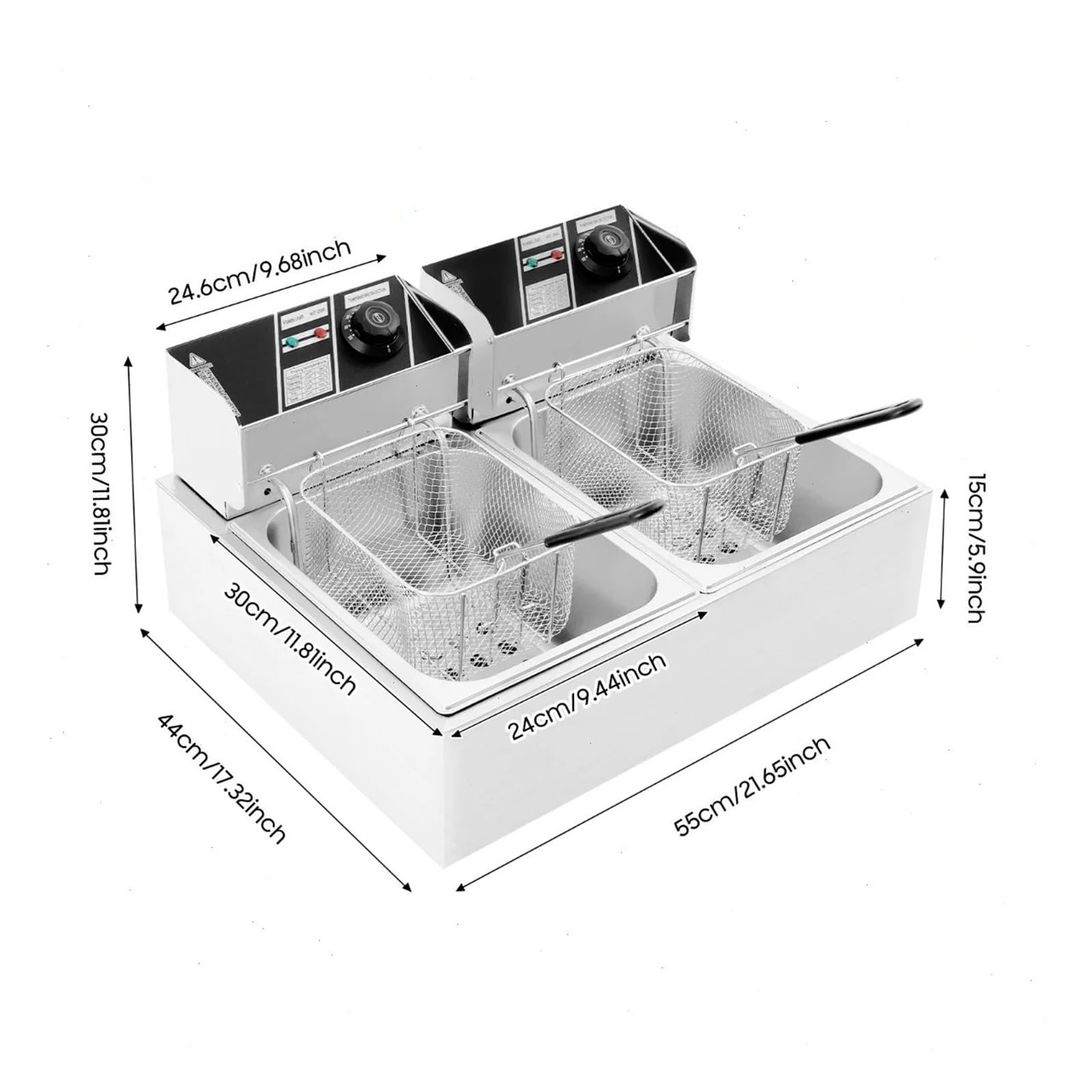 Friteuse Double Réservoir 2 * 6L, Électrique Avec Panier, 2,5 KW Chauffage Rapide
