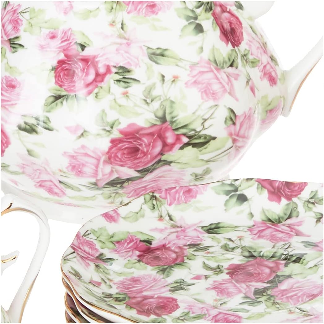 Gracie China by Coastline Imports Pink Summer Rose Chintz 11-Piece Tea Set - TS-33701CL/11