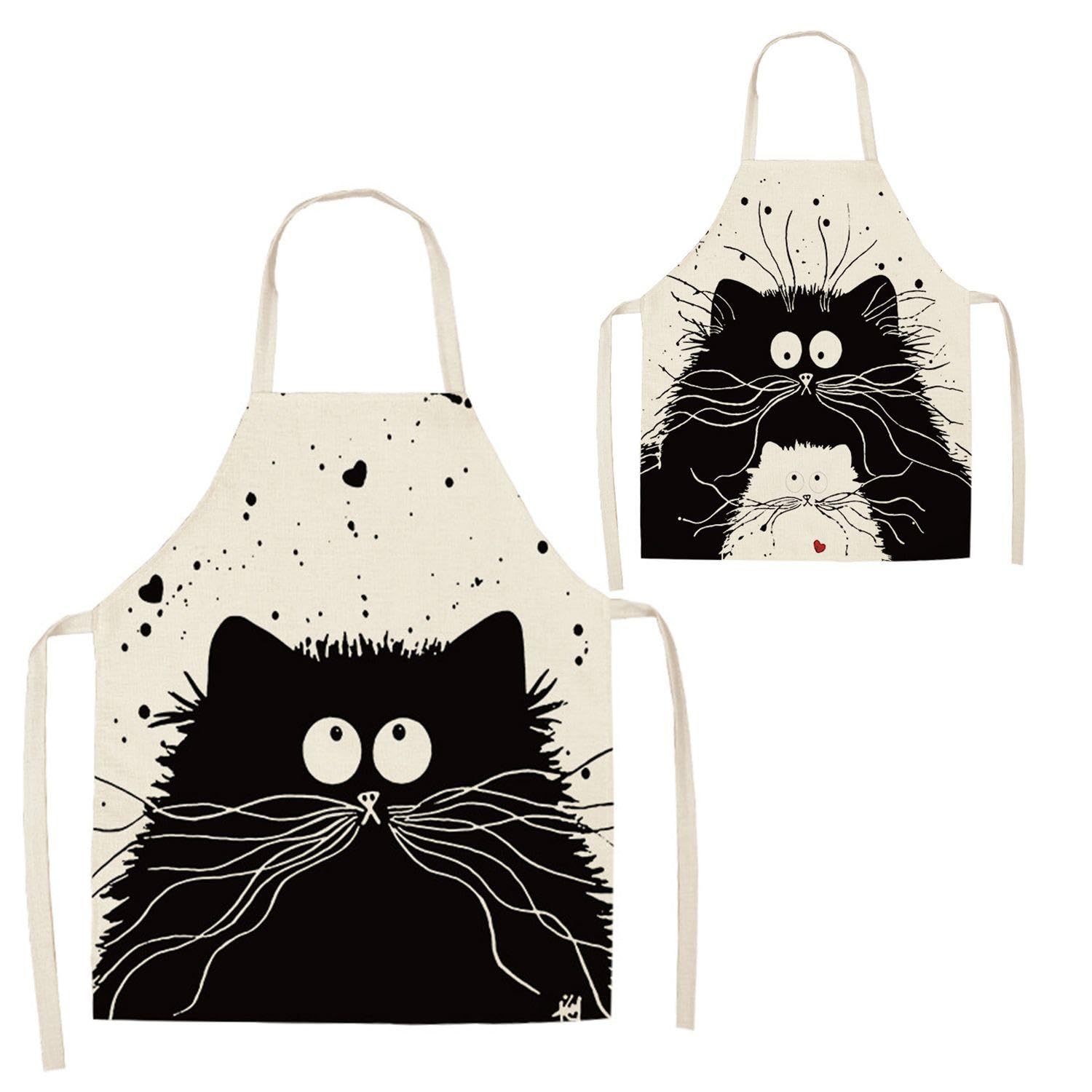 QFEHTHSK Pack 2 Delantales Estampado Gatos, Delantales De Cocina, Delantales De Cocina, Delantales De Cocina Divertidos, Delantales Multifuncionales, Delantales De Algodón Y Lino