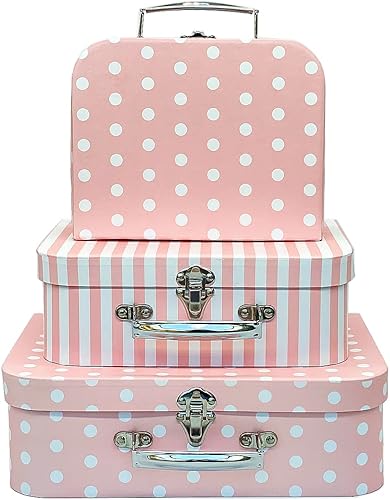Amedoo Juego de 3 maletas de cartón decorativas, compatibles con organizador de almacenamiento Barbie, ropa de muñeca, juguetes, fotos, accesorios,