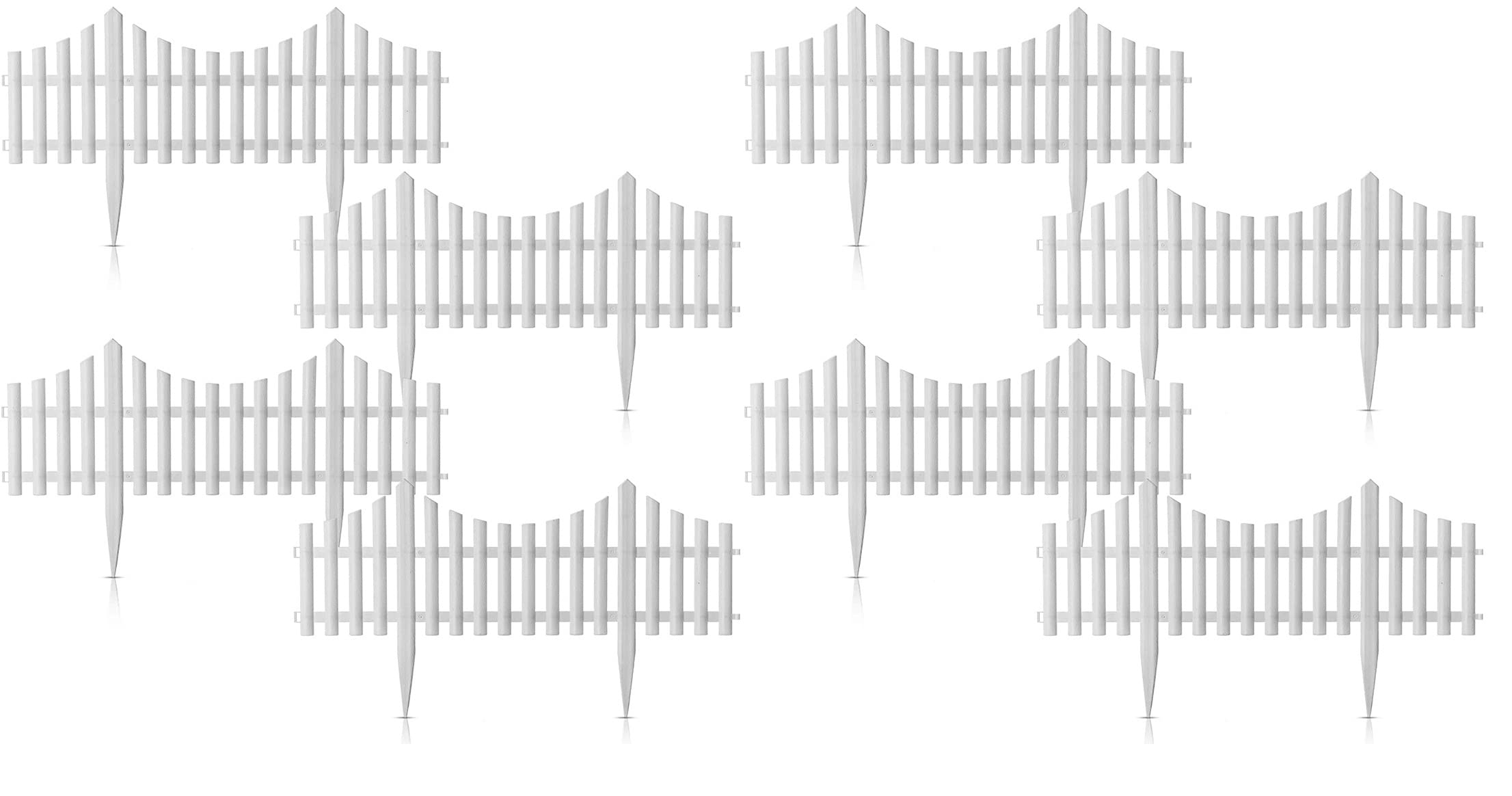 AQS INTERNATIONAL Set of 4 White Plastic Picket Border Fence Panels Fencing Edge Border Lawn Garden Edging Path (2 Set (8pc, 4.8m))