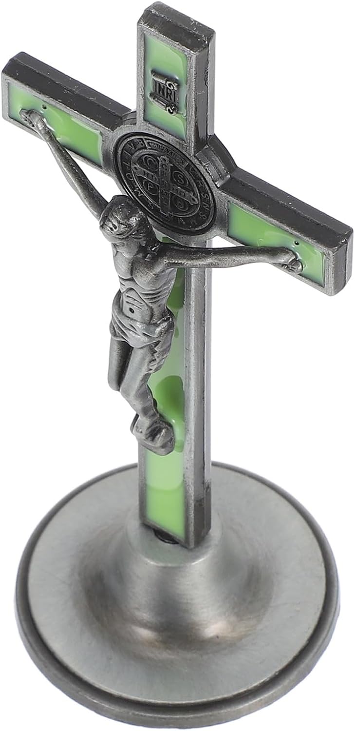 Silver Zinc Alloy with Meticulous Craftsmanship and Unique Design Cross Sculpture Table Artistic Ornament for Car Dashboard Decor and Home Religious Accent