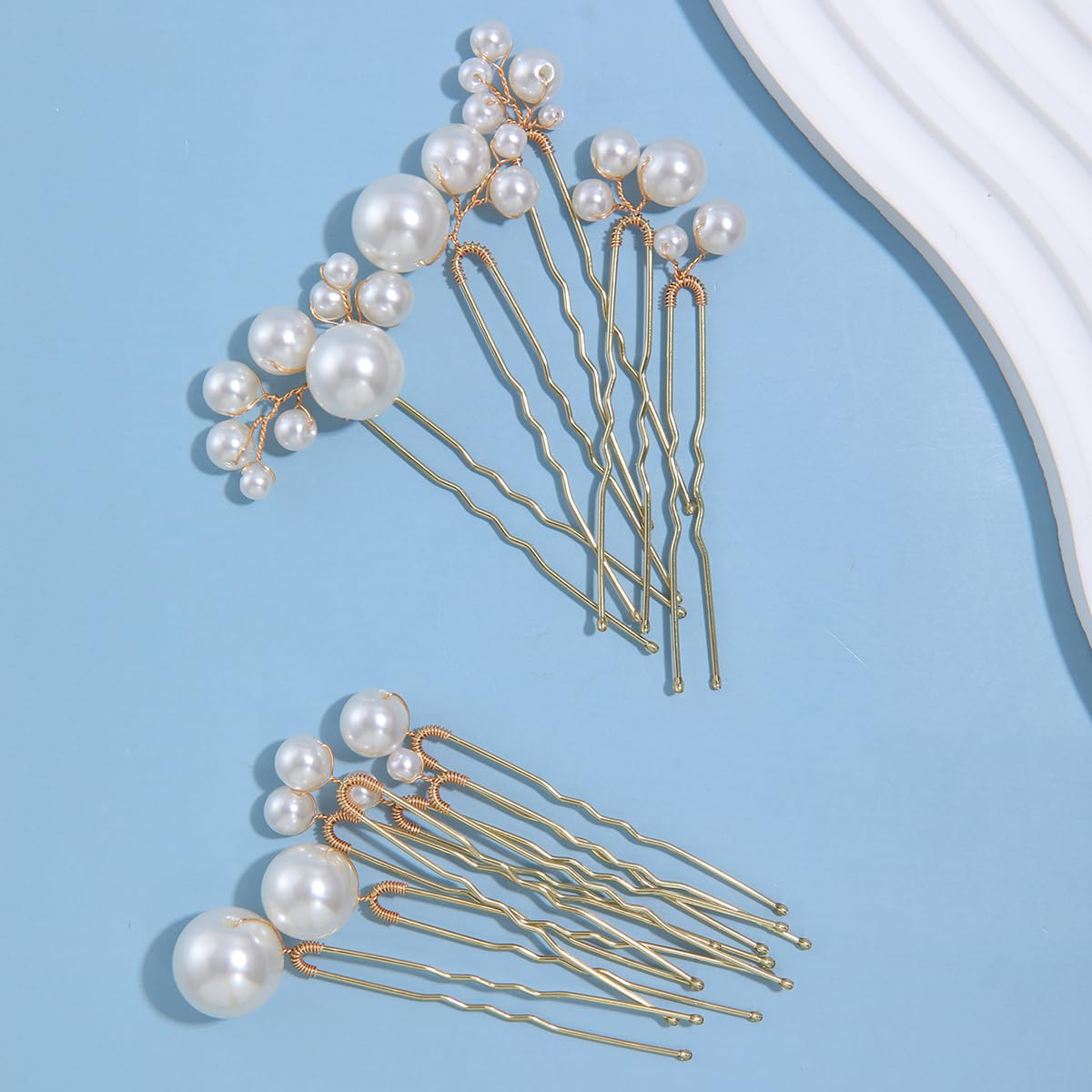 12 Pieces Bridal Wedding Hair Pins Handmade Pearl Bridal Hair Accessories for Brides Women Girls Gold - Image 5