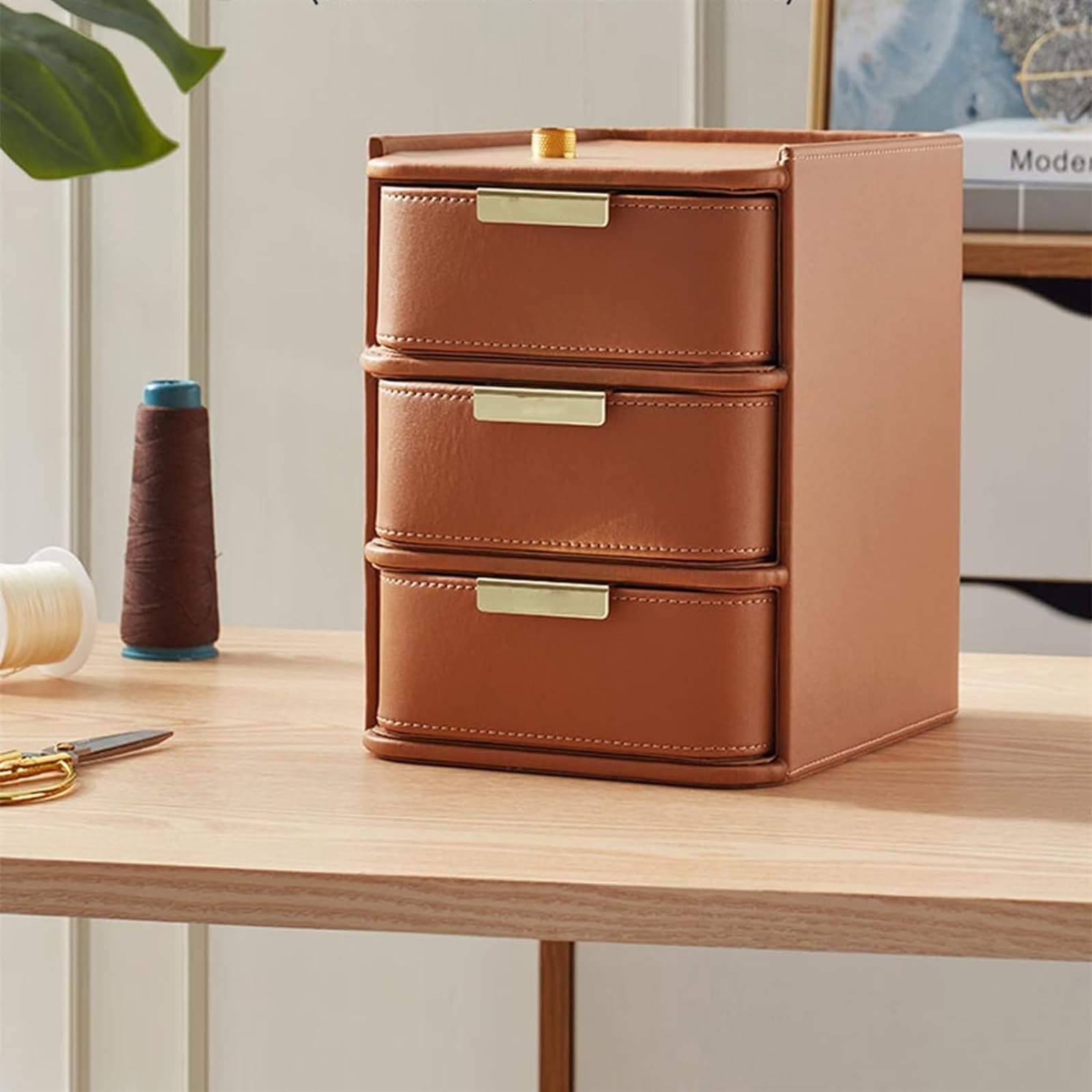 KanDuo Nähzubehör, Nähset, Nähset-Set, mit Zubehör, Lederschublade, Nähkasten, Aufbewahrungsbox, Heim-Näh-Reparatur-Werkzeugset for Anfänger, Damen und Herren, Orange