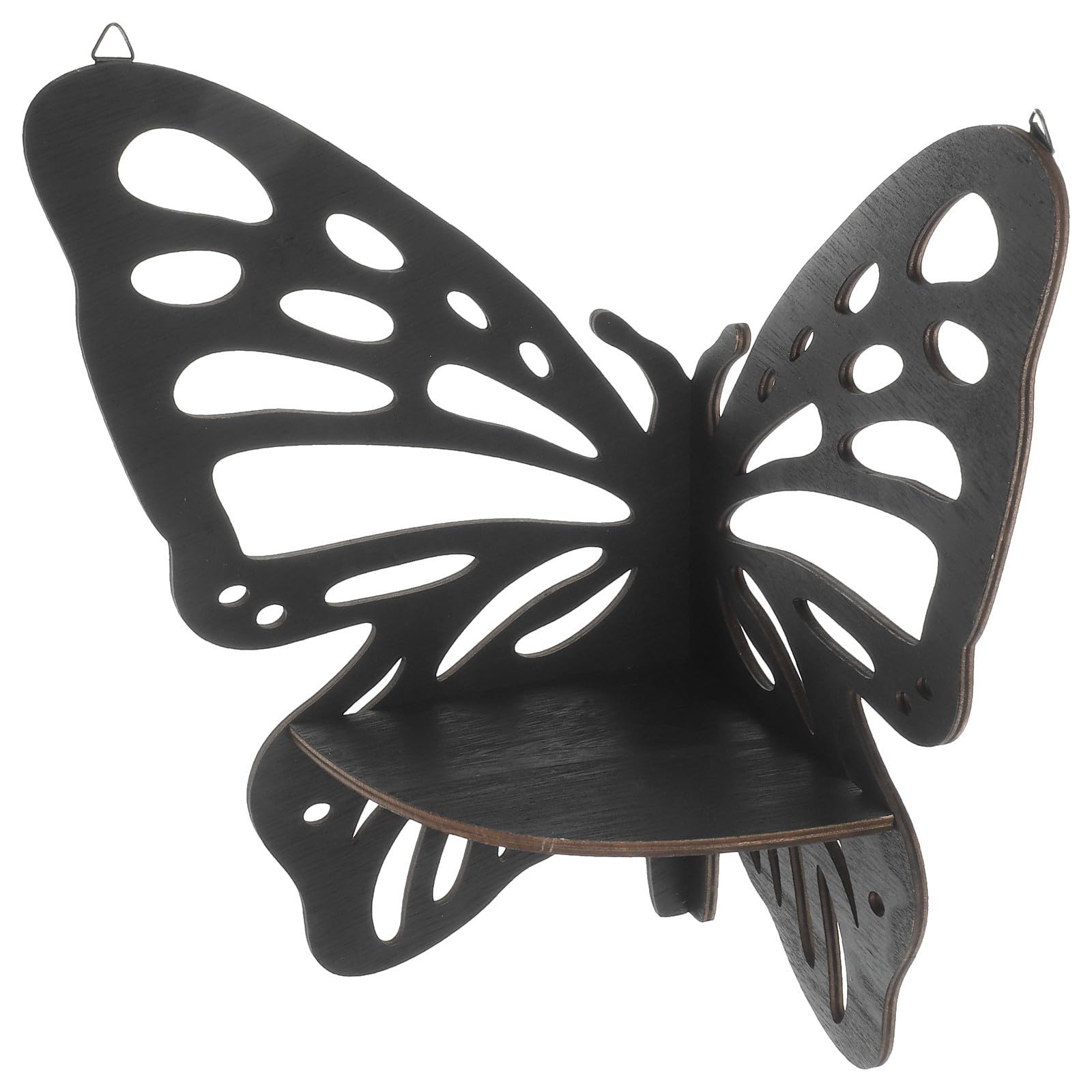 Estante de mariposa negro en madera robusta: elegancia y acabado artesanal de pared