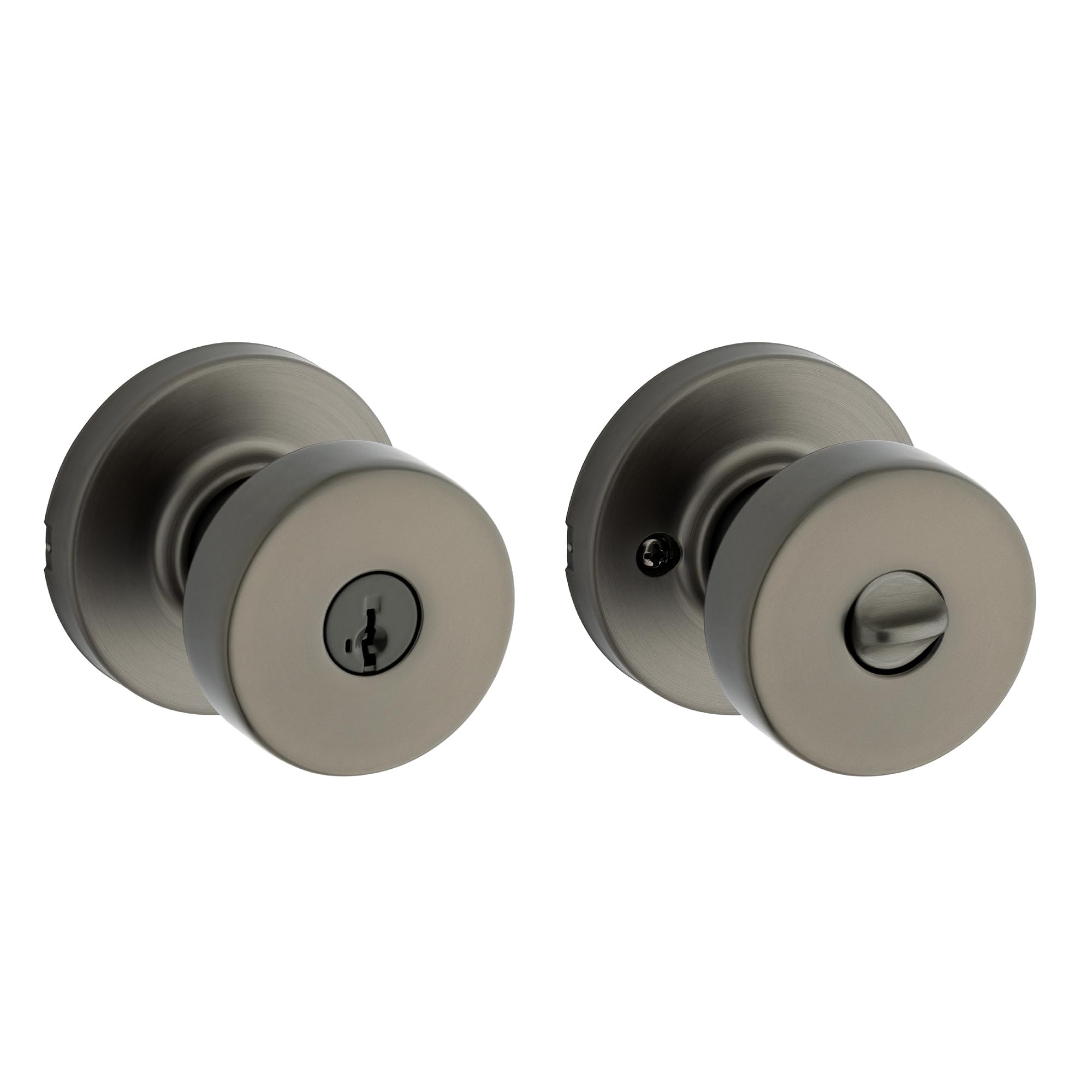 Kwikset Pismo Keyed Entry Door Handle with Lock and Key, Round Secure Keyed Reversible Lever Exterior, Door Lock, Front Entrance and Bedrooms, Gunmetal, Pick Resistant Smartkey Rekey Security