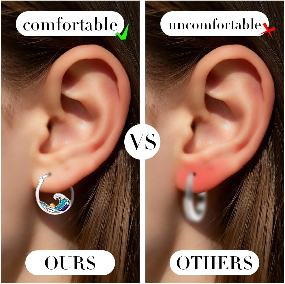 Ocean Wave Earrings for Women Wave Earrings Sterling Silver Sun Beach Turquoise Hoop Jewelry Stud With Leverback Birthday Mothers Day Gifts - Image 3