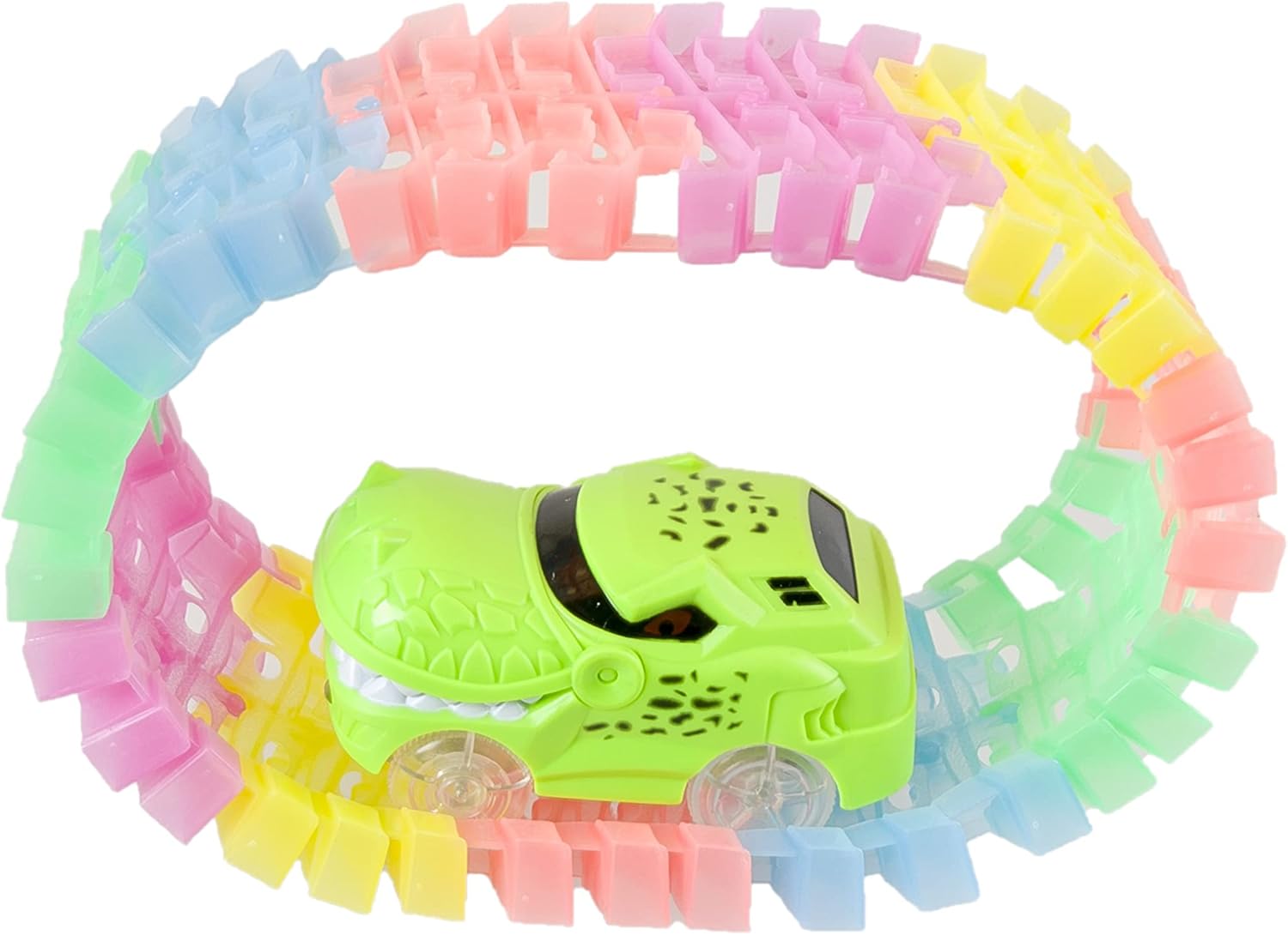 Mindscope NEON Glow Twister Tracks Dino Series 11 Feet of Neon Glow in The Dark Track Set with Dinosaur Accessories
