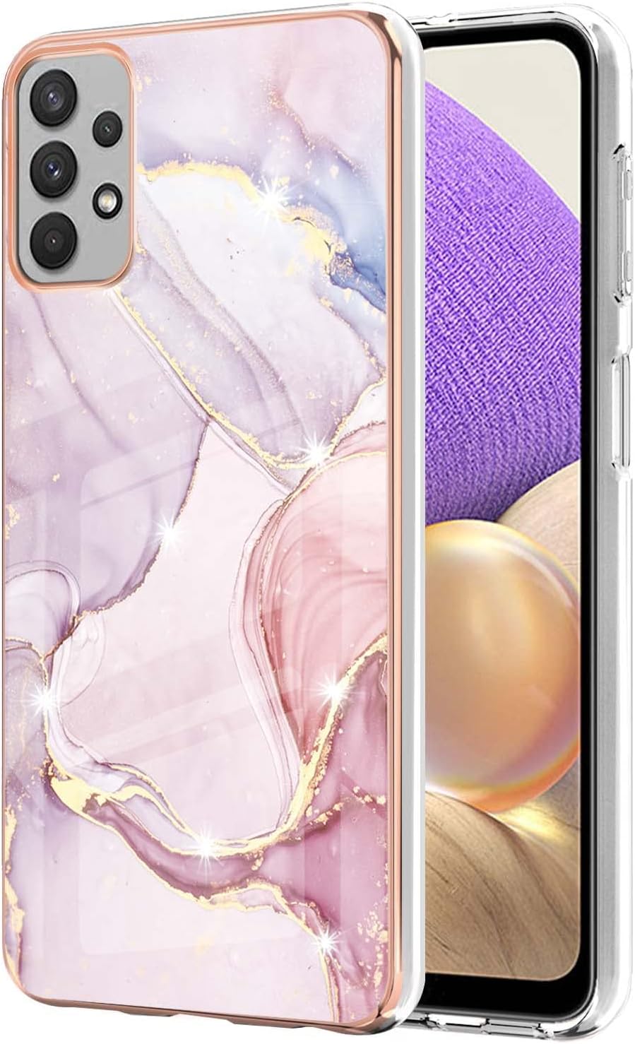 IMIRSTBasic Case Compatiable with Samsung Galaxy A32 5G IMD Soft TPU Silicone Bumper Matte Marble Scratch-Resistant Slim Protective Phone Case Back Cover for Samsung Galaxy A32 5G，YBI RoseGold