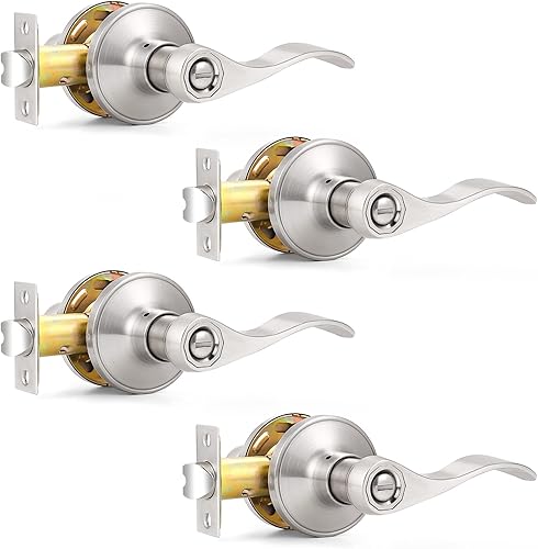 Miniatura 11 de Probrico - Paquete de 10 manillas de privacidad para puerta de dormitorio y baño, estilo ondulado, con palancas de níquel satinado.