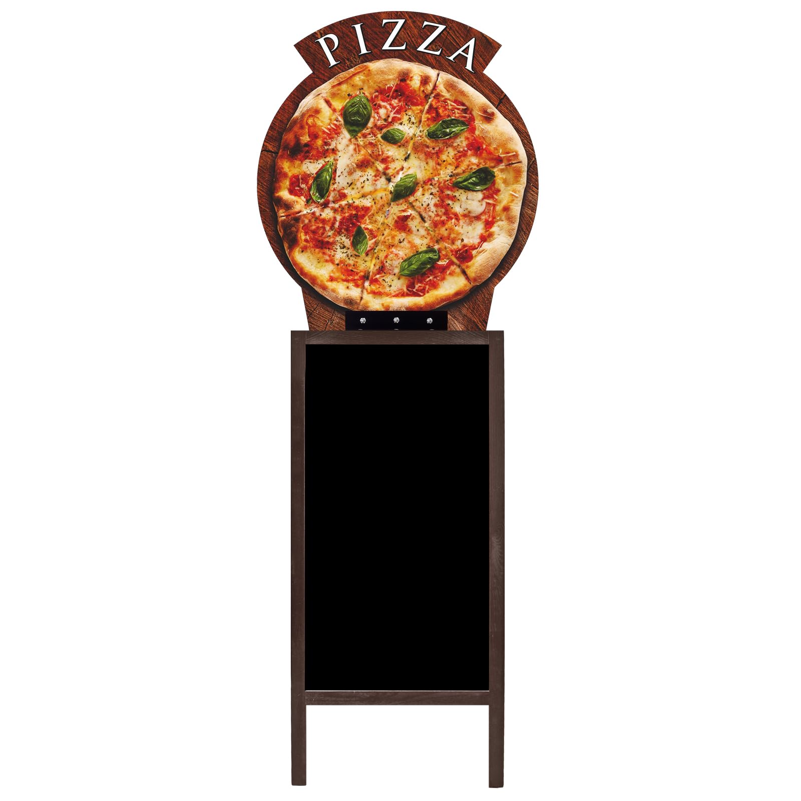 Blocco clienti double face, 192 x 74 cm, con lavagna HDF, struttura in legno marrone, 16 motivi per gelateria, caffetteria, pizzeria, ristorante e gastronomia (12° hamburger)