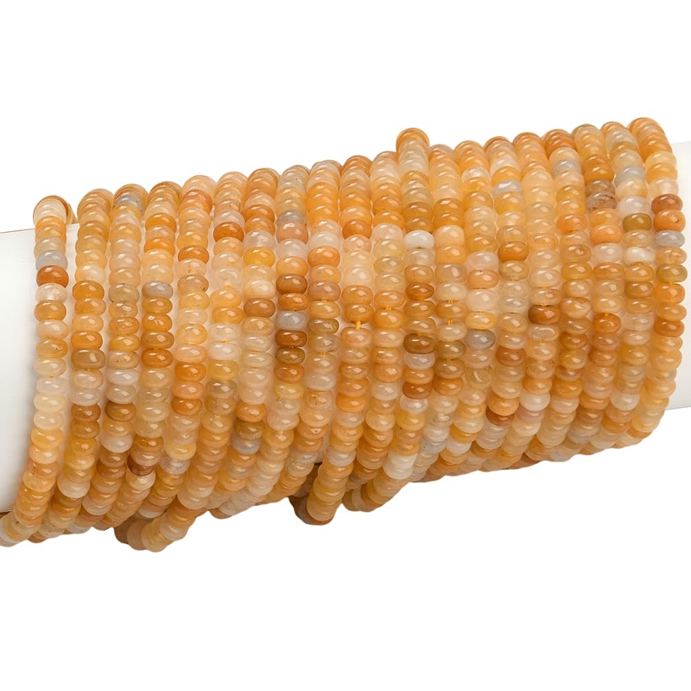 PONABEADIY 1 Box 2 Strands 336PCS 4MM Natural Yellow Topaz Jade Stone Beads Strands with Hole Rondelle Abacus Gemstone Disk Energy Spacer Bead Bulk for Jewellery Making Diy Bracelets Craft Supply