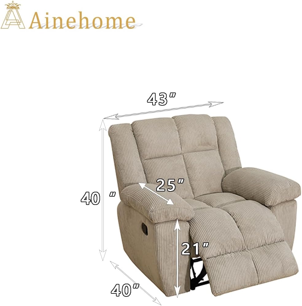 A Ainehome Manual Recliner Sofa Set, Corduroy Recliner Chair, Modern Loveseat Sofa, Modern Reclining Sofa Couch and Recliner Couches for Living Room/Office(Chair, Beige)