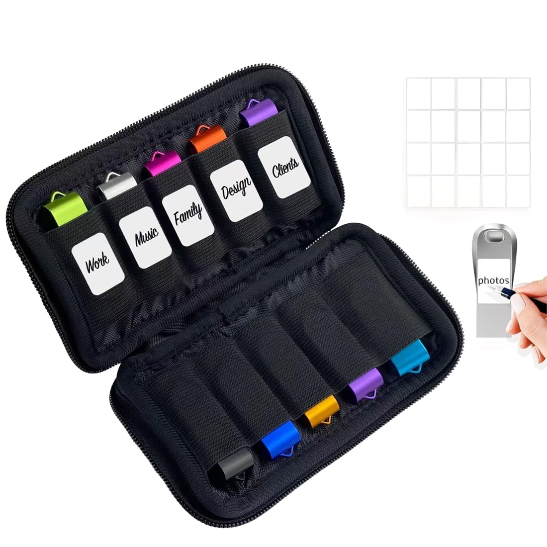 1 Pezzo Custodia per Chiavette USB, Organizer Unità Flash, Borsa Portaoggetti con 10 Scomparti, Porta e Accessori per Storage, Elettronici per Drive/Pen Drive/Jump Drive/Dischi U (Nero)