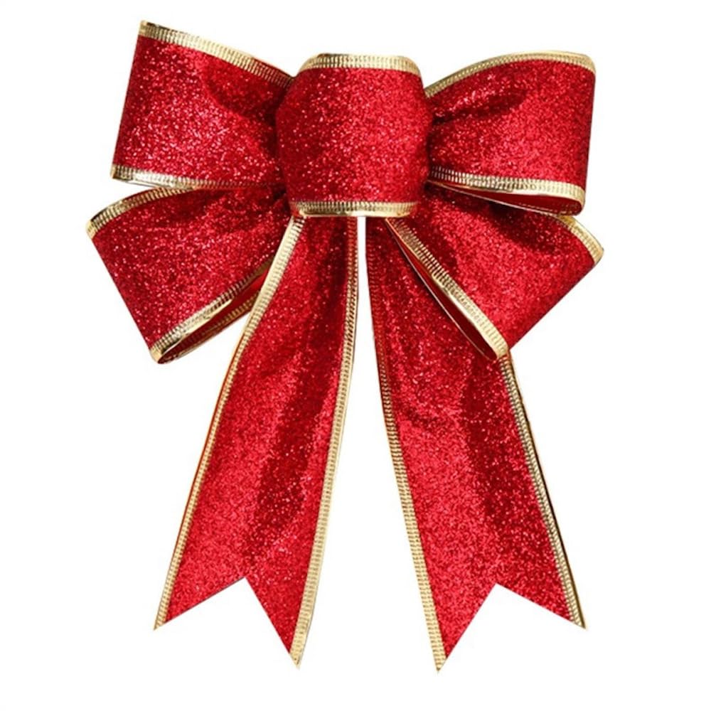 Pack of 6 Glitter Christmas Bows Large Christmas Tree Bow Christmas Tree Decoration Bows Christmas Tree Topper Bow for Christmas Wedding Party Decoration, Red
