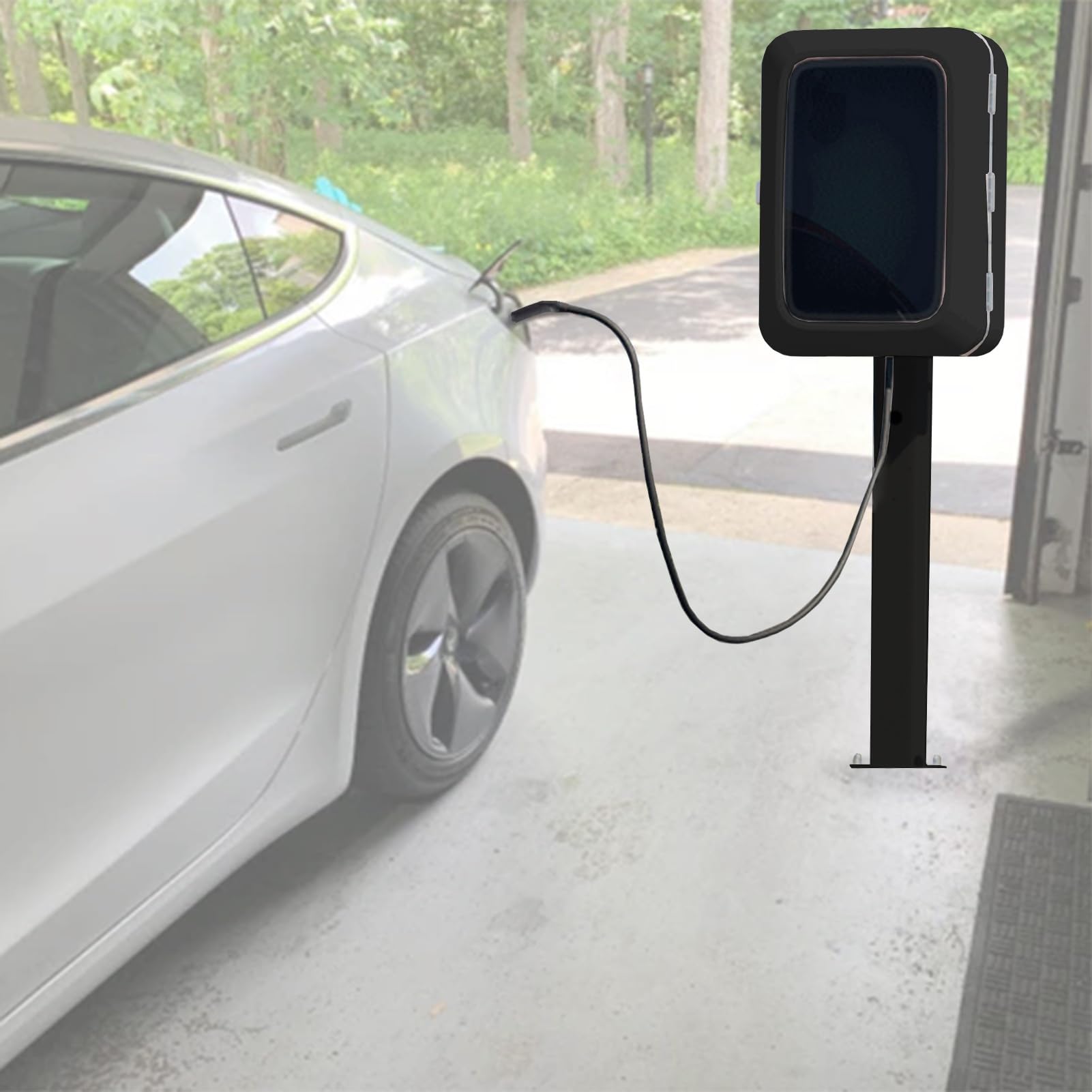 UrbanUp EV Ladestation Halterung Garagen-Ladesäule mit Passwortschutz, Elektrofahrzeug-Ständer mit Kabelmanagementbox, Stützstange für Elektrofahrzeug-Ladestation(Black,Black Column)