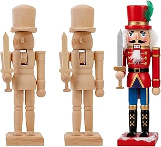 Unpainted Wooden Nutcracker, 3pcs Christmas Wooden Unfinished Nutcracker Natural Wood Color DIY Craft for Xmas Blank DIY Puppet Craft Decor Arts Project Ornaments Decoration