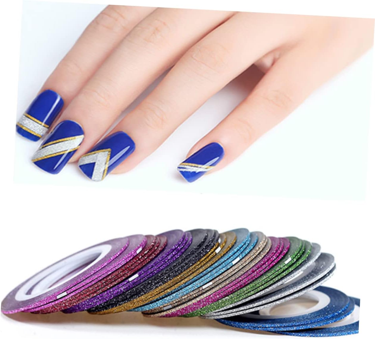 14pcs Adhesive Line Nail Art Stickers Glitter Tape Self-Adhesive Nail Strips Easy to Use Remove for Girls Ladies Salons Random Color