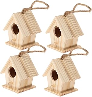 Joyzzz Bird House Nest, Set of 4 Mini Hanging Wooden Bird House Nests, Cage Ornament Crafts for Photo Background Props and Desktop Decorations, A very Small Birdhouse, Can't Keep Birds