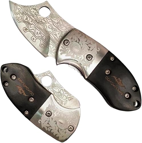 Cuchillo de bolsillo plegable pequeño, hoja de acero inoxidable de 1.75 pulgadas, mango de madera, mini cuchillo para transporte diario, cuchillos