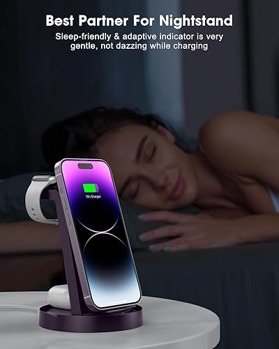 Miniatura 7 de Estación de carga 3 en 1 para dispositivo Apple, cargador inalámbrico para iPhone 16, 15, 14, 13, 12, 11 Pro Max y Apple Watch iwatch, base de carga