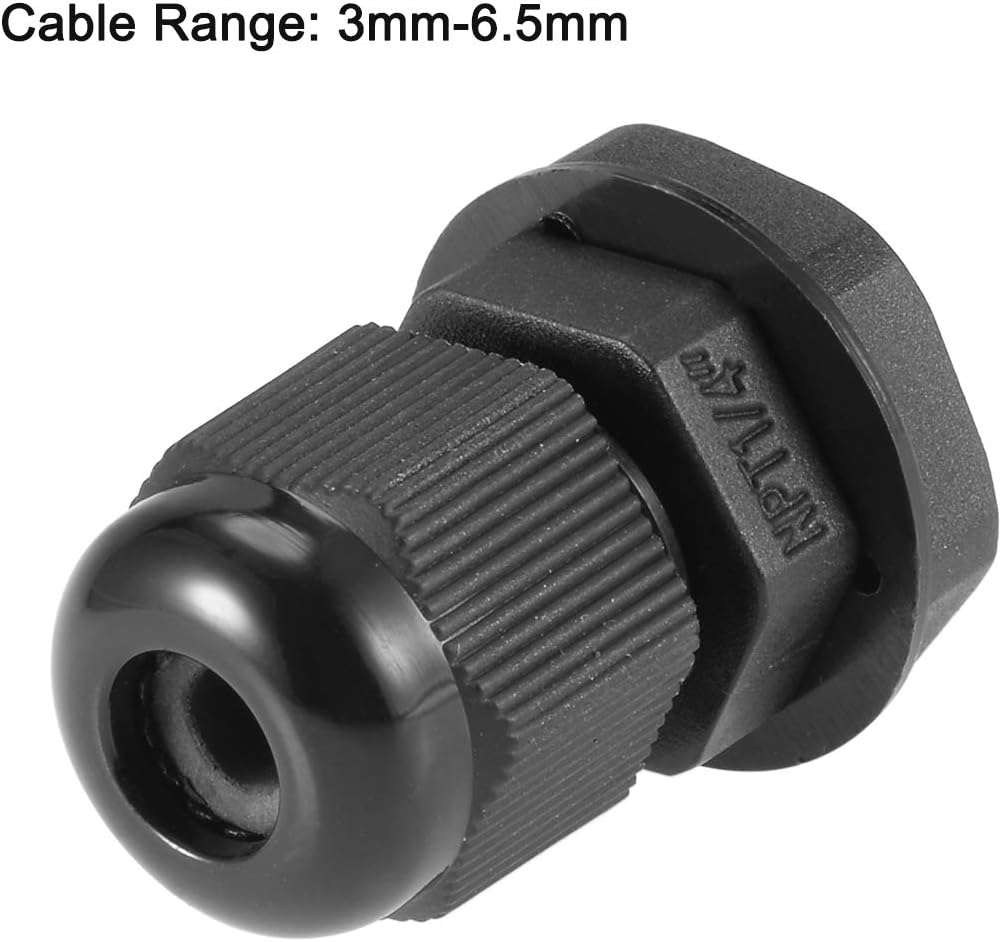 NPT1/4 Cable Gland 3mm-6.5mm Wire Hole Waterproof Nylon Joint Adjustable Locknut Black 10pcs