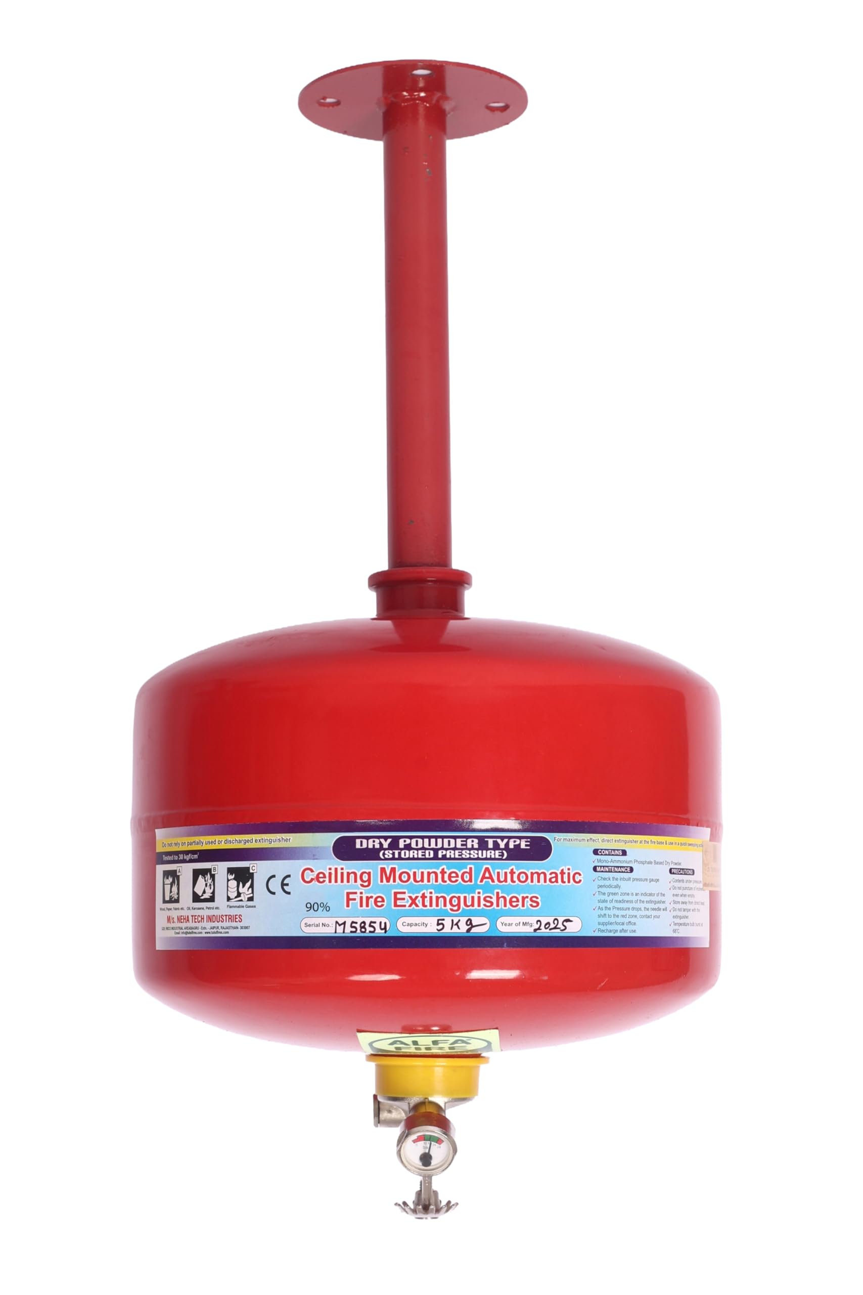 Alfa Fire Modular Ceiling-Mounted Fire Extinguisher – MAP 90 – Refillable – 5kg | Class ABC & Electrical Fire | ISO Certified-image-2