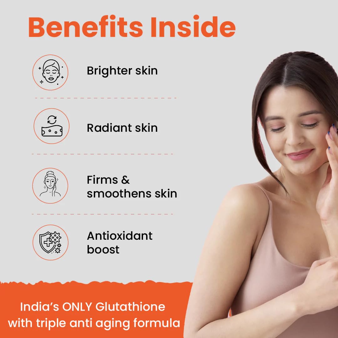 Skin GlowUp Japanese Glutathione Tablets Pack of 15 Tablets| 500mg Glutathione + Vitamin C + Hyaluronic Acid | Skin Brightening & Anti-Ageing Supplement | No Added Sugar, Vegan, Gluten Free | Orange Flavor — Amazon image 3