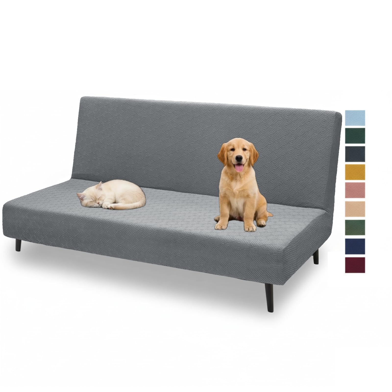 XINEAGE 2026 New Futon Cover Full Size Stretch Armless Sofa Bed Cover Anti-Slip Furniture Protector Without Armrests Futon Slipcover with Elastic