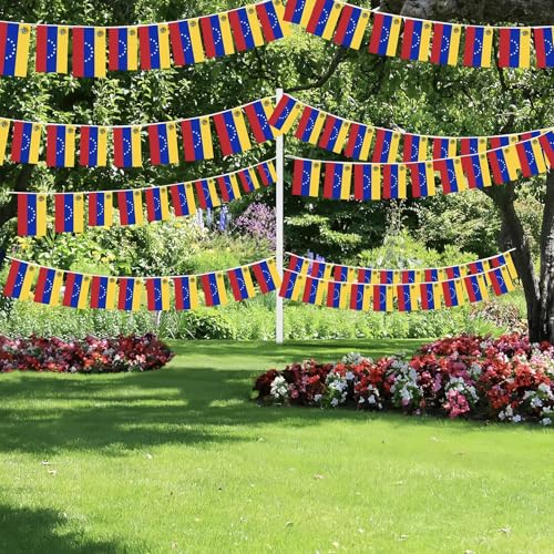 Image of AhfuLife 30 Pcs Venezuela String Flags for Independence Day Decorations, Small Venezuelan Flag Bunting Banner - Double Sided for National Day Festival Party Decorations (5.5x8.3 Inch-33 Ft)