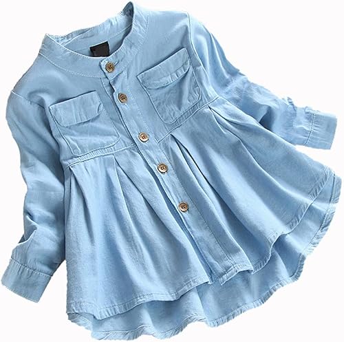 EISHOW Blusa de manga larga para niñas pequeñas, con dobladillo con volantes, camiseta de mezclilla, primavera, otoño, casual, ropa de princesa