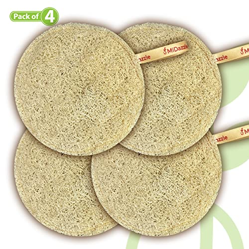 Image of Midazzle 100% Natural Body Scrubber Loofah for Bathing (Round) (Pack of 4)