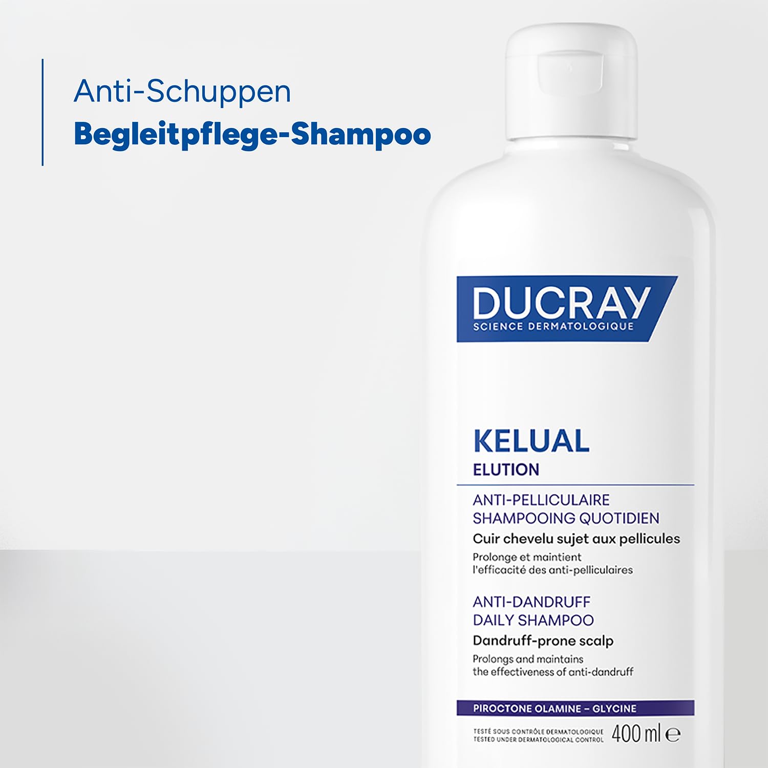 DUCRAY Kelual Elution - Anti-Schuppen Begleitpflege-Shampoo - Schützt Mikrobiom - Pirocton-Olamin - Beugt Rückfällen vor - Besonders mild - Für empfindliche Kopfhaut & gefärbtes Haar - 400 ml